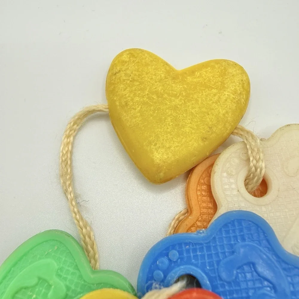 Vintage 1960s Klickum Key Baby Toy Keys Ring Set of 7 with Puffy Heart on String